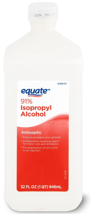 91% Isopropyl Alcohol. Do not ingest. Keep away from children. Flammable, keep away from heat, fire, and sparks.