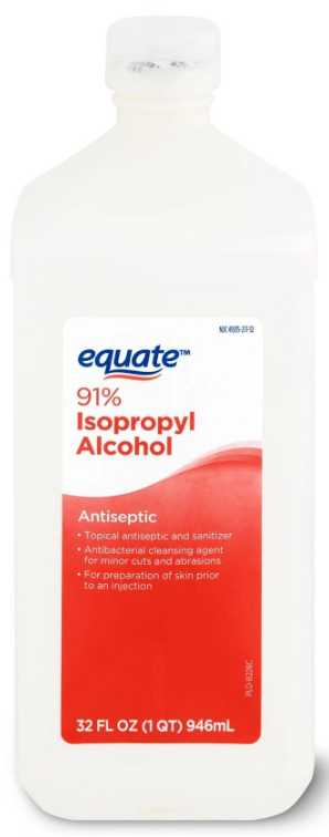 91% Isopropyl Alcohol. Do not ingest. Keep away from children. Flammable, keep away from heat, fire, and sparks.